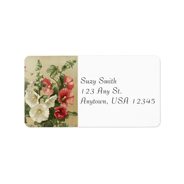 Vintage Hollyhocks Adressetiketter (Framsidan)
