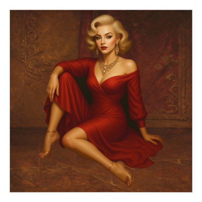 Vintage Hollywood Glamour in Red Fototryck (Framsidan)