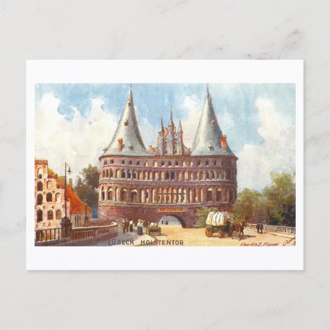 Vintage Holstentor i Lübeck, Tyskland Vykort (Framsida)