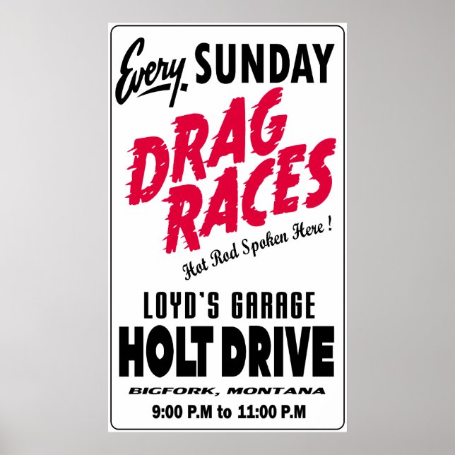 Vintage Holt Drive Drag Races skylt vit (Framsidan)
