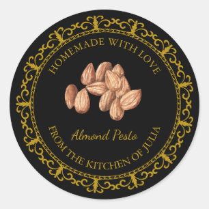 Vintage Homemade Almond Pesto Label l Black Runt Klistermärke