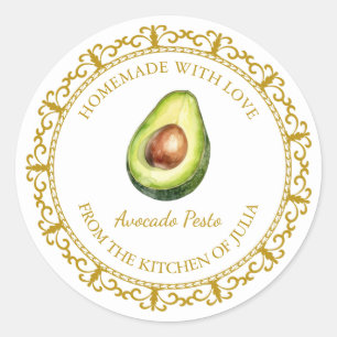Vintage Homemade Avocado Pesto Label l White Runt Klistermärke