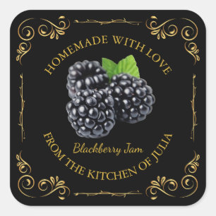 Vintage Homemade Blackberry Sylt Square-etikett Fyrkantigt Klistermärke