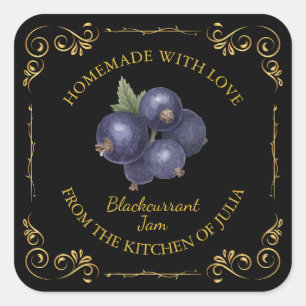 Vintage Homemade Blackcurrant Sylt Square-etikett Fyrkantigt Klistermärke