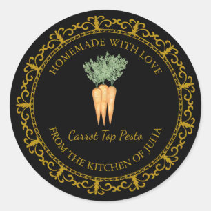 Vintage Homemade Carrot Top Pesto Label l Black Runt Klistermärke