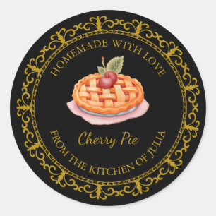 Vintage Homemade Cherry Pie Label l Black Runt Klistermärke
