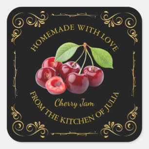Vintage Homemade Cherry Sylt Square-etikett Fyrkantigt Klistermärke