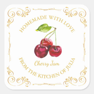 Vintage Homemade Cherry Sylt Square-etikett Fyrkantigt Klistermärke
