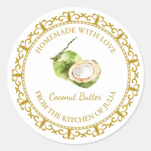 Vintage Homemade Coconut Butter Label l White Runt Klistermärke