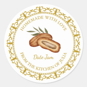 Vintage Homemade Date Fruit Sylt Label l White Runt Klistermärke