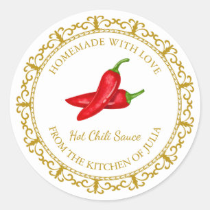 Vintage Homemade Hett Chili Sauce Label l White Runt Klistermärke