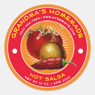 Vintage Homemade Hett Salsa-etikettmall Runt Klistermärke