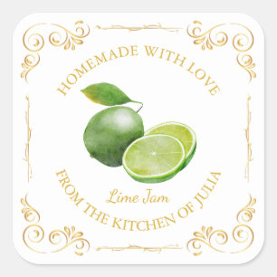 Vintage Homemade Lime Sylt Square-etikett Fyrkantigt Klistermärke
