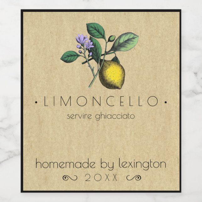 Vintage Homemade Limoncello Flaska etikett | (Singel etikett)