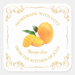 Vintage Homemade Mango Sylt Square-etikett Fyrkantigt Klistermärke