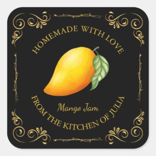 Vintage Homemade Mango Sylt Square-etikett Fyrkantigt Klistermärke