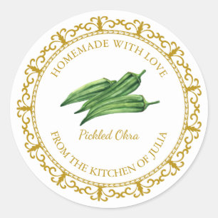 Vintage Homemade Okra Pickle Label l White Runt Klistermärke
