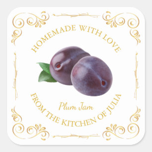 Vintage Homemade Plum Sylt Square-etikett Fyrkantigt Klistermärke