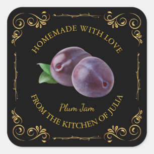 Vintage Homemade Plum Sylt Square-etikett Fyrkantigt Klistermärke