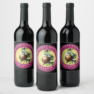 Vintage Homemade Pomegranate Syrup-mall Vinflaska Etikett