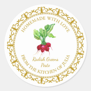 Vintage Homemade Radish Grönts Pesto Label l White Runt Klistermärke