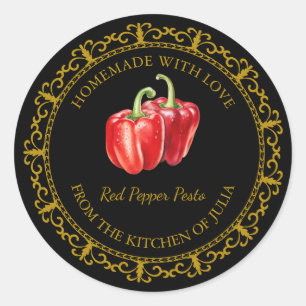 Vintage Homemade Red Pepper Pesto Label l Black Runt Klistermärke