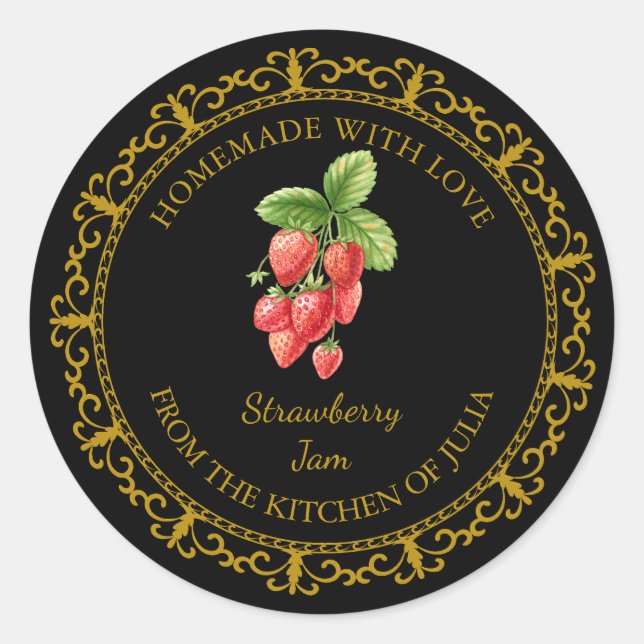 Vintage Homemade Strawberry Sylt etikett l Black (Framsida)