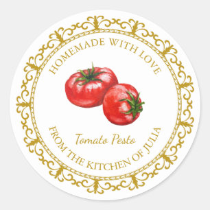 Vintage Homemade Tomato Pesto Label l White Runt Klistermärke