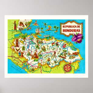 Vintage Honduras karttryck Poster