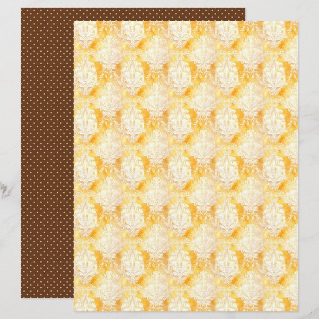 Vintage Honey Bee Damask Journalpappersark (Fram/baksida)