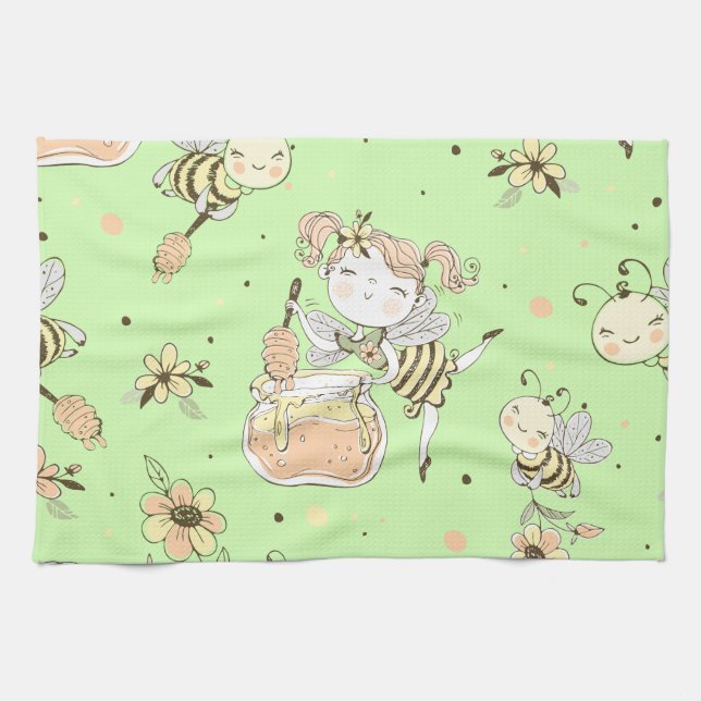 Vintage Honey Bee Decor Kökshandduk (Horisontell)