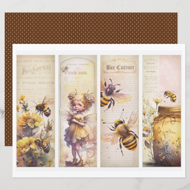 Vintage Honey Bee Journal Paper Sheet (Fram/baksida)