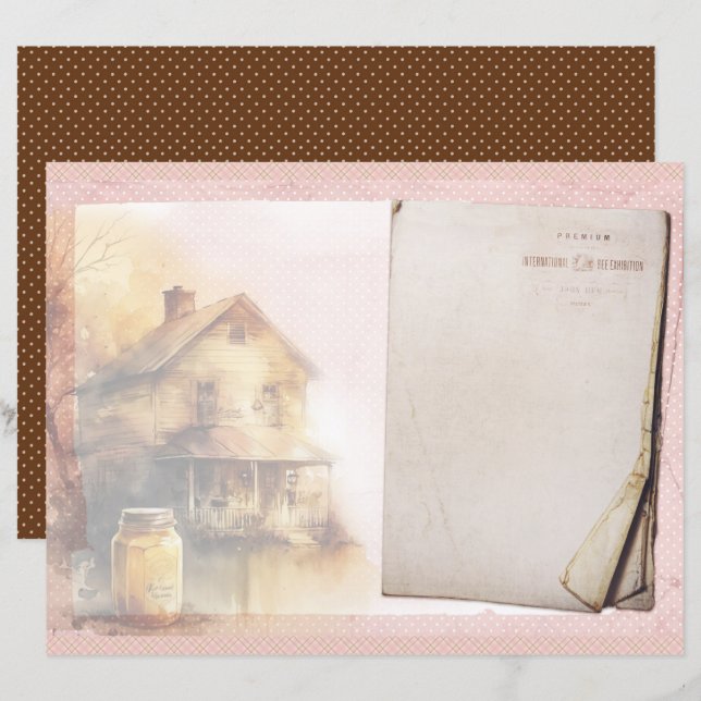 Vintage Honey Bee Journal Paper Sheet (Fram/baksida)