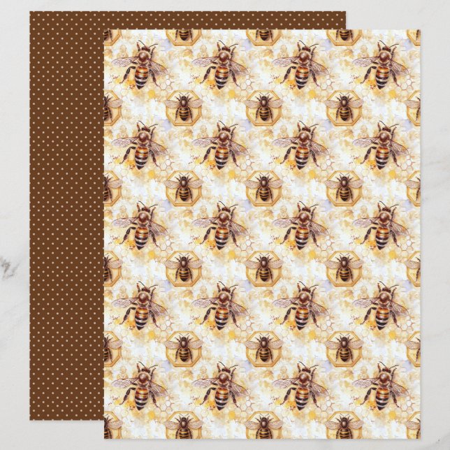 Vintage Honey Bee Journal Paper Sheet (Fram/baksida)