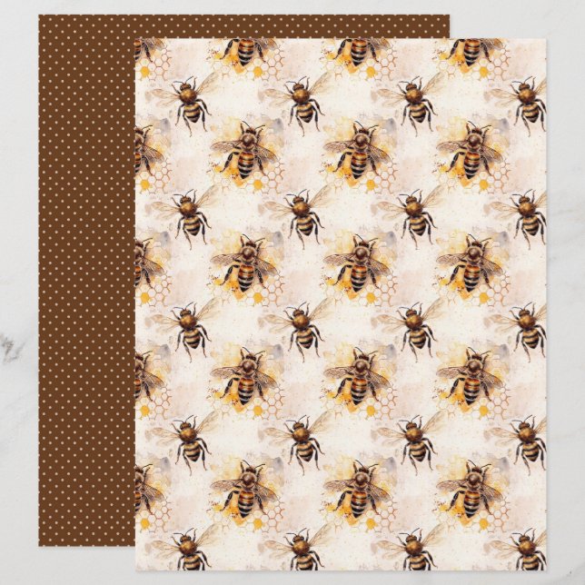 Vintage Honey Bee Journal Paper Sheet (Fram/baksida)