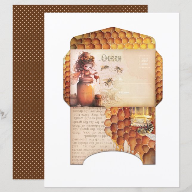 Vintage Honey Bee Journal Paper Sheet (Fram/baksida)
