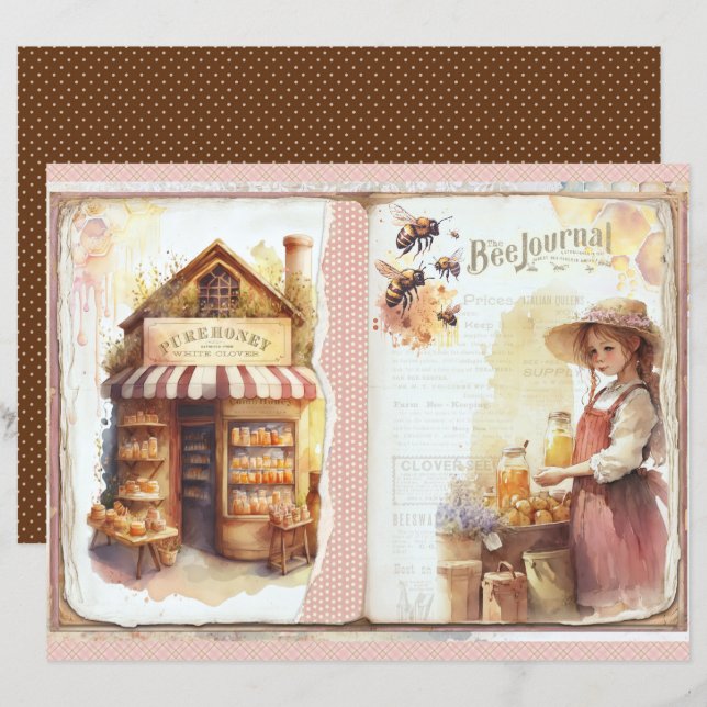 Vintage Honey Bee Journal Pappersark (Fram/baksida)