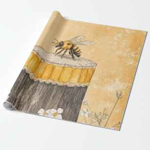 Vintage Honey Bee Wildflower Trädgård (1) Presentpapper