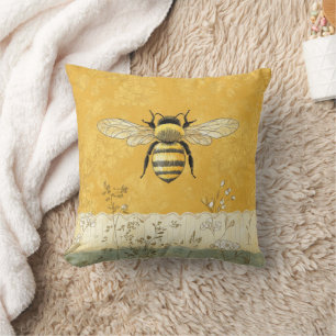 Vintage Honey Bee Wildflower Trädgård (3) Kudde