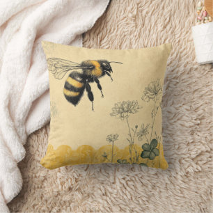 Vintage Honey Bee Wildflower Trädgård (8) Kudde
