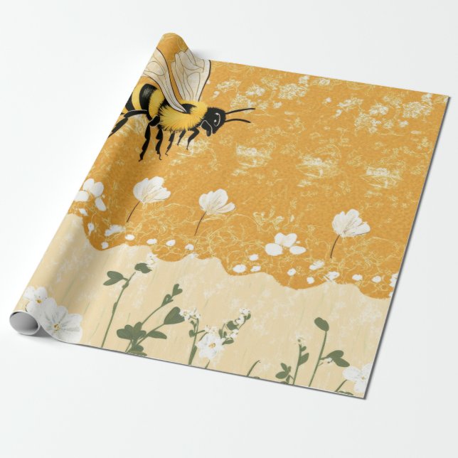 Vintage Honey Bee Wildflower Trädgård (9) Presentpapper (Utrullad)
