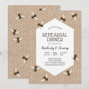Vintage Honeybee Burlap Rehearsal Middag Inbjudningar