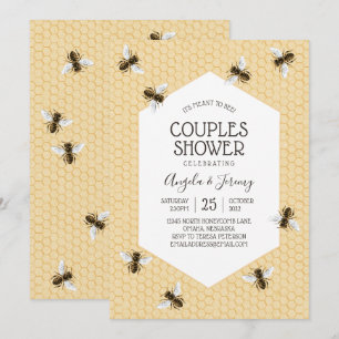 Vintage Honeybee Par Shower Inbjudningar