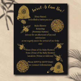 Vintage Honeycomb Baby Shower | Black Guld Inbjudan Vykort