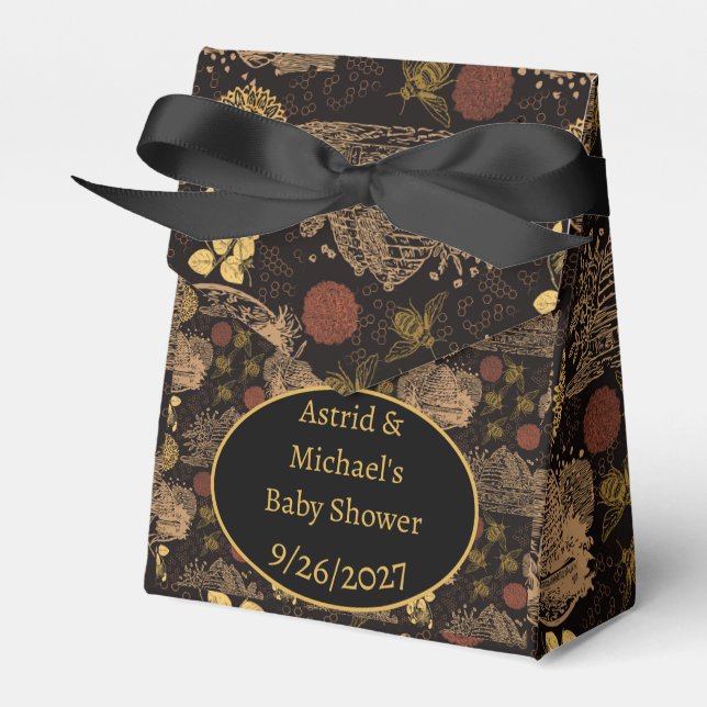 Vintage Honeycomb Bee Black Baby Shower Presentaskar (Framsidan Sidan)