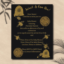 Vintage Honeycomb Bee Black Baby Shower Vykort