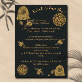 Vintage Honeycomb Bee Black Birth Notice Inbjudningar