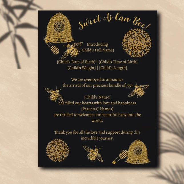 Vintage Honeycomb Bee Black Birth Notice Vykort (Skapare uppladdad)