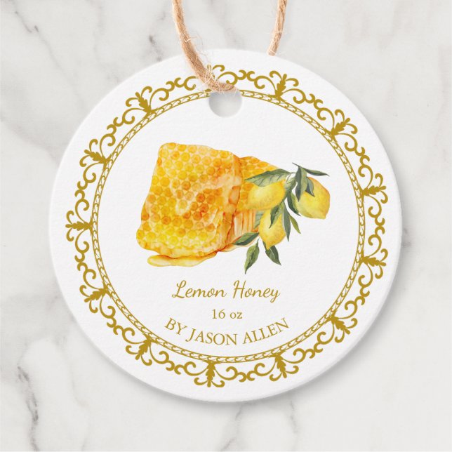 Vintage Honeycomb Lemon Infused honey Märkre Gåvor Etiketter (Framsida)