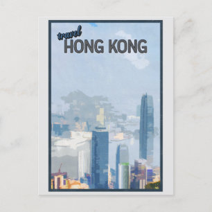 Vintage Hong Kong City Skyline Travel Vykort